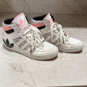Adidas White Sneakers with Pink Highlights